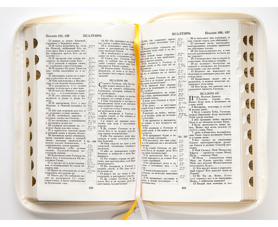 Библия (14,3х22см, натуральная кожа, белый пятнистый, "Золотая рамка с виноградной лозой", молния, золотой обрез, индексы, 2 закладки, слова Иисуса выделены жирным, средний шрифт)