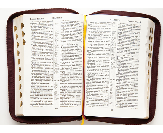 Библия (18х24 см, исск. кожа, темно-бордовый, надпись "Библия" с вензелем, молния, золотой обрез, индексы, 2 закладки, слова Иисуса выделены жирным, крупный шрифт)